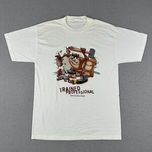 Vintage Taz Looney Tunes T Shirt Men's Medium White Trained Professional Tools